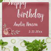 レッドウォーター色バラフローラ60誕生日 キッチンタオル (折り畳み)