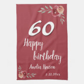 レッドウォーター色バラフローラ60誕生日 キッチンタオル (縦)