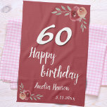 レッドウォーター色バラフローラ60誕生日 キッチンタオル<br><div class="desc">赤い水色バラフローラ60th誕生日キッチンタオル。水の色のバラは赤とオレンジ色。名前とお祝い日の追加年齢番号を変更できる。</div>