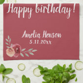 レッドウォーター色バラフローラ70誕生日 キッチンタオル (折り畳み)