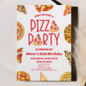 レッドウォーター色ピザパーティー誕生日パーティー 招待状