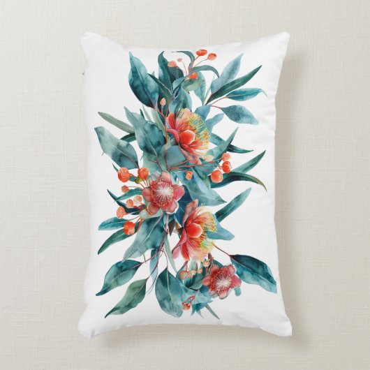 レッドウォーター色フローラ緑オーストラリアの花 アクセントクッション (正面(垂直))