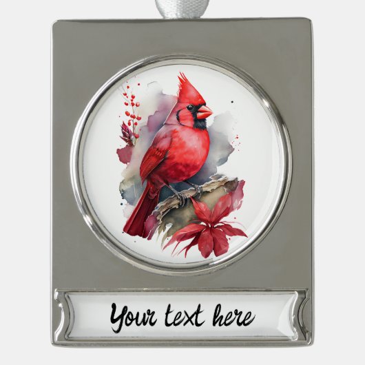 レッドウォーター色（鳥）ショウジョウコウカンチョウ シルバープレートバナーオーナメント (正面)