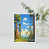 レッドウッドカリフォルニアアートトラベルヴィンテージイラストレーション ポストカード (スタンド正面)