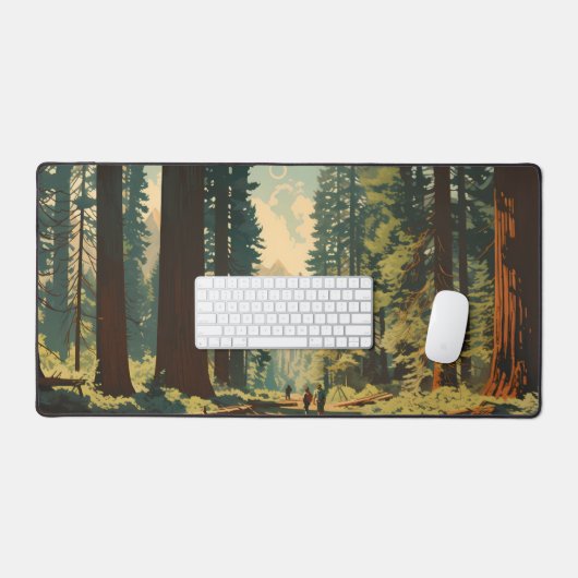 レッドウッドナショナルパークイラストレーショントレイルヴィンテージ デスクマット (キーボード&マウス)