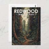 レッドウッドナショナルパークイラストレーショントレイルヴィンテージ ポストカード (正面/裏面)