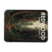 レッドウッドナショナルパークイラストレーショントレイルヴィンテージ マグネット (横)