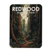 レッドウッドナショナルパークイラストレーショントレイルヴィンテージ マグネット (縦)