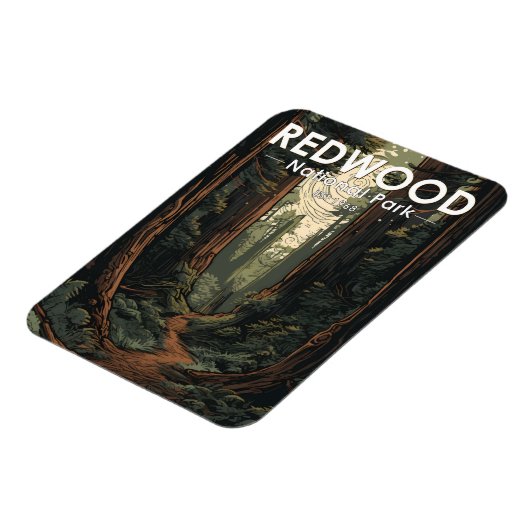 レッドウッドナショナルパークイラストレーショントレイルヴィンテージ マグネット (左側)