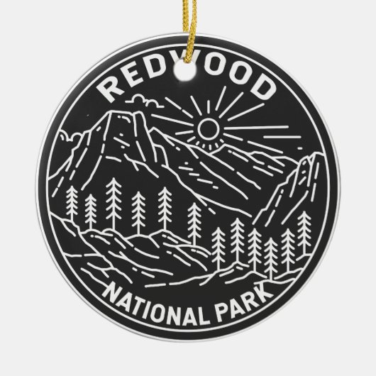 レッドウッドナショナルパークカリフォルニアヴィンテージモノリン セラミックオーナメント (正面)