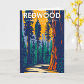 レッドウッドナショナルパークカリフォルニアヴィンテージ カード (黄色い花)