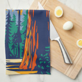 レッドウッドナショナルパークカリフォルニアヴィンテージ キッチンタオル (四つ折り)