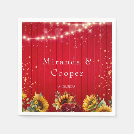 レッドウッドバラとヒマワリ結婚ス スタンダードカクテルナプキン (正面)