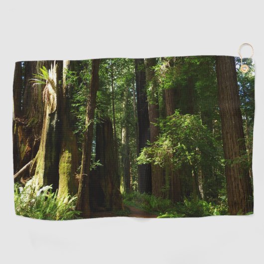 レッドウッド国立公園のレッドウッズとシダ ゴルフタオル (横)