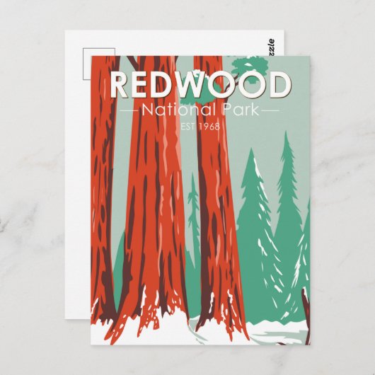 レッドウッド国立公園インウィンターカリフォルニアヴィンテージ ポストカード (正面/裏面)