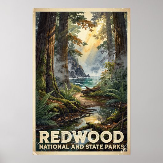 レッドウッド国立公園ビンテージ旅行 ポスター (正面)
