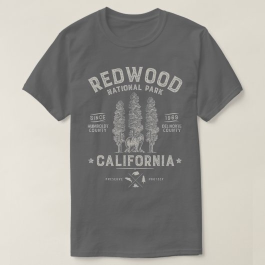 レッドウッド国立公園ヴィンテージカリフォルニアベアGIF Tシャツ (デザイン正面)