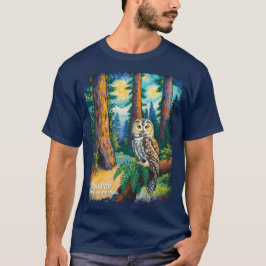 レッドウッド国立公園 カラフルな森のフクロウ 野生生物 Tシャツ