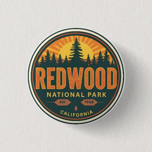 レッドウッド国立州立公園、カリフォルニア州の海岸 缶バッジ (正面)