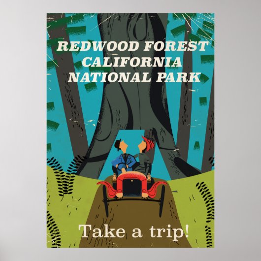 レッドウッド・カリフォルニア・ヴィンテージ旅行ポスター ポスター (正面)