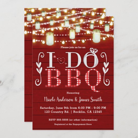 レッドウッド&ライトI do BBQ素朴婚約パーティ 招待状 (正面/裏面)