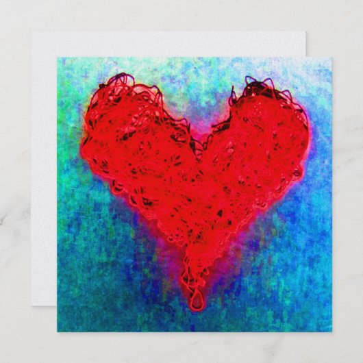 レッドウールラブハート編み物クロチェットカード (正面/裏面)