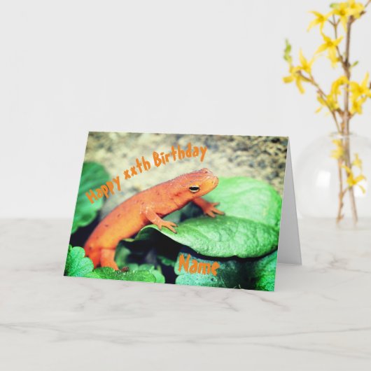 レッドエフトサラマンダーパーソナライズされた誕生日 カード (黄色い花)