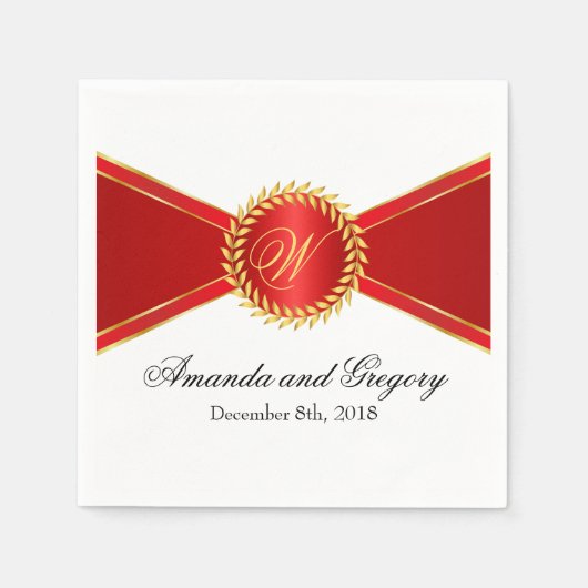 レッドエレガンスモノグラム スタンダードカクテルナプキン (正面)