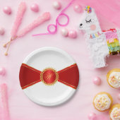 レッドエレガンスモノグラム ペーパープレート (パーティー)