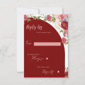 レッドエレガントアーチ赤面ピーチ花模様ズ結婚 出欠カード (裏面)