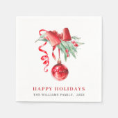 レッドエレガントオーナメントクリスマスホリデーパーティー スタンダードカクテルナプキン (正面)