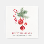 レッドエレガントオーナメントクリスマスホリデーパーティー スタンダードカクテルナプキン (正面)