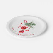 レッドエレガントオーナメントクリスマスホリデーパーティー ペーパープレート (アングル)