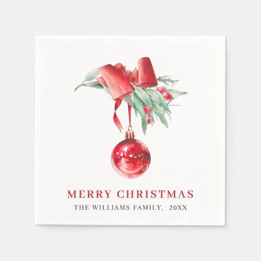 レッドエレガントオーナメントクリスマス スタンダードカクテルナプキン (正面)
