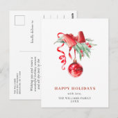 レッドエレガントオーナメントメリークリスマスホリデー ポストカード (正面/裏面)