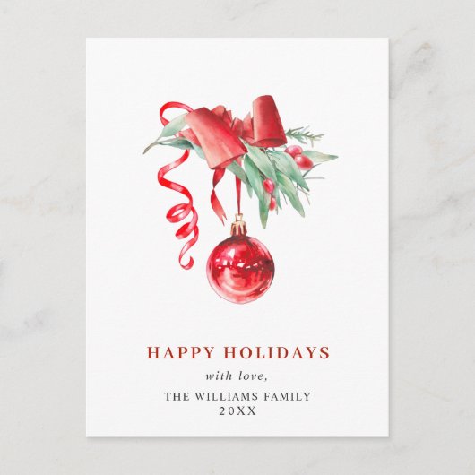 レッドエレガントオーナメントメリークリスマスホリデー ポストカード (正面)
