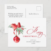 レッドエレガントオーナメントメリークリスマスホリデー ポストカード (正面/裏面)