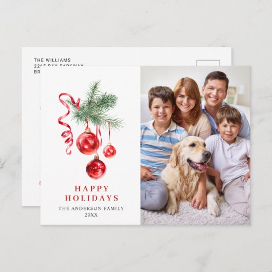 レッドエレガントオーナメントメリークリスマスホリデー ポストカード (正面/裏面)