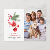 レッドエレガントオーナメントメリークリスマスホリデー ポストカード (正面)