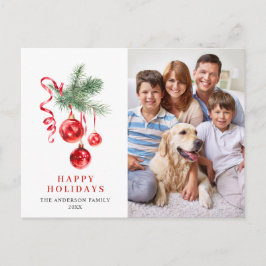 レッドエレガントオーナメントメリークリスマスホリデー ポストカード