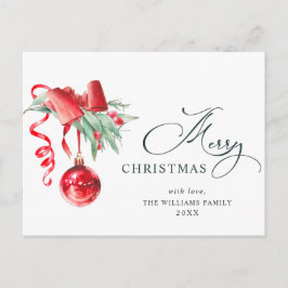 レッドエレガントオーナメントメリークリスマスホリデー ポストカード