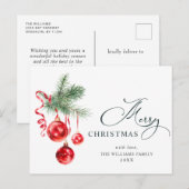 レッドエレガントオーナメントメリークリスマスホリデー ポストカード (正面/裏面)