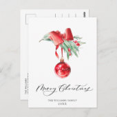 レッドエレガントオーナメントメリークリスマスホリデー ポストカード (正面/裏面)