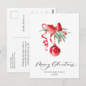 レッドエレガントオーナメントメリークリスマスホリデー ポストカード (正面/裏面)