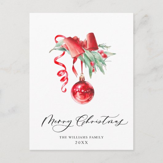 レッドエレガントオーナメントメリークリスマスホリデー ポストカード (正面)