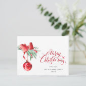 レッドエレガントオーナメントメリークリスマスホリデー ポストカード (スタンド正面)