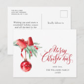 レッドエレガントオーナメントメリークリスマスホリデー ポストカード (正面/裏面)