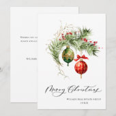 レッドエレガントオーナメントメリークリスマス企業のホール シーズンカード (正面/裏面)