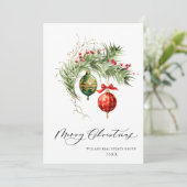 レッドエレガントオーナメントメリークリスマス企業のホール シーズンカード (スタンド正面)