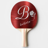 レッドエレガントカスタムモノグラム名グリッターバラ 卓球ラケット (正面)